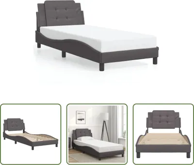 Produktbild von The Living Store Bettgestell mit Kopfteil Grau 90x190 cm Kunstleder