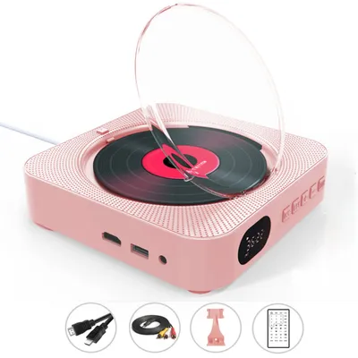 Produktbild von ZELURXX CD-Player mit Bluetooth, DVD-Player, Repeater, Multifunktion, Wandmontage & mit Halterung, HDMI-Kabel, Fernbedienung, Rosa