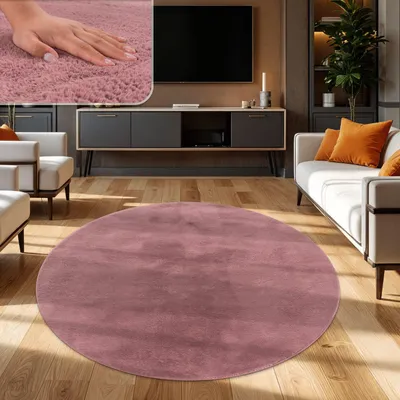 Produktbild von TT Home Wohnzimmer Teppich Hochflor Langflor Kunstfell Weich Modern Unifarben Flauschig Größe 80 cm Rund