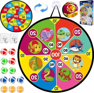 Produktbild von Famanu Dartboard Kinder-Spielzeug - 48 cm, mit Klettbällen, faltbar, Geschenke für Kinder