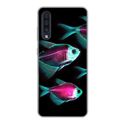 Produktbild von MuchoWow® Handyhülle Schutzhülle Hülle für Samsung Galaxy A30s Fisch - Lila - Blau Silikon Softcase Handy Hülle - Karteninhaber