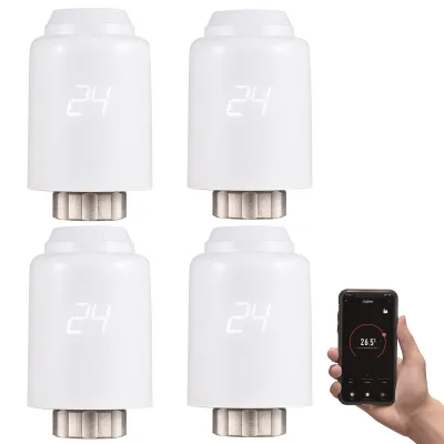 Produktbild von 4X ZigBee Elektronischer Heizkörperthermostat, Smart Radiator Thermostat Programmierbarer Thermostatventil APP-Steuerung, Sprachsteuerung Heizkörperregler kompatibel mit Alexa, Google Assistant, Fenster geöffnet, Frostschutzfunktion