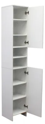 Zdjęcie produktu dla Biała drewniana szafa z 2 drzwiami i 8 półkami, wys. 173 cm