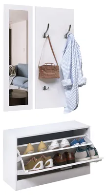 Productafbeelding van HOMCOM Garderobeset: schoenenkast, garderobe, spiegel, gangkast met 4 haken