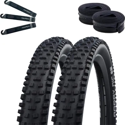 Zdjęcie produktu dla 2 x opony rowerowe Schwalbe Nobby Nic Addix Performance E-50 57-559 (26 x 2,25) + 2 dętki Schwalbe AV13 wraz z łyżkami do opon maxxi4you