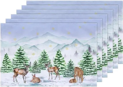 Zdjęcie produktu dla Zimowy zestaw podkładek pod talerze, 6 sztuk, 30 x 49 cm, nadające się do prania, odporne na wysoką temperaturę