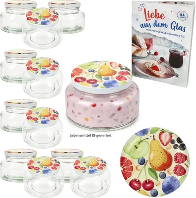 Immagine prodotto di Set da 12 vasetti per yogurt 435 ml Vasetti per conserve Frutta a fumetti Coperchio Marmellata