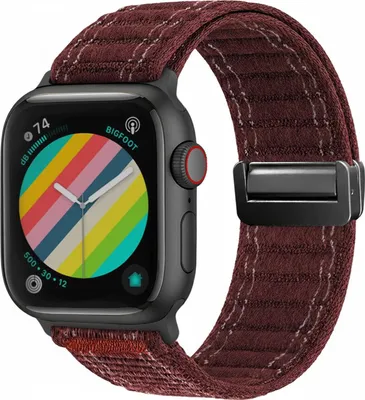 Produktbild von Smartwatch Armband für Apple Watch SE 1 44mm Nylon Textil Band Ersatzband Wechselband Magnetverschluss flexibel atmungsaktiv Rot Weinrot