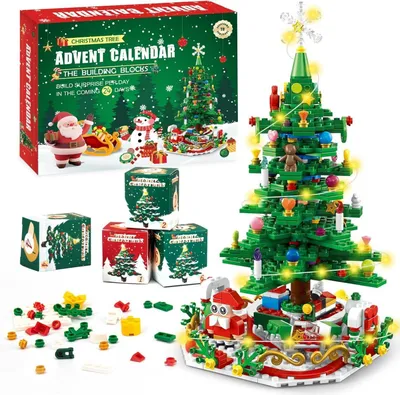 Obrázok produktu pre Adventný kalendár 2024 Detský vianočný stromček Stavebná hračka LED 701 ks