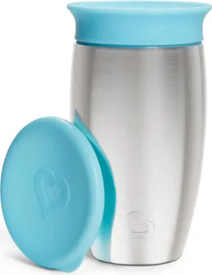 Produktbild von Munchkin Edelstahl-Trinkbecher - Miracle® 360° Sippy Cup - Kühlt bis zu 10 Stunden - Auslaufsicherer Trinkbecher - 266ml - Blau - Ab 12 Monaten