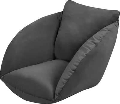A dark gray velvet cushion for a hanging chair or floor seating.