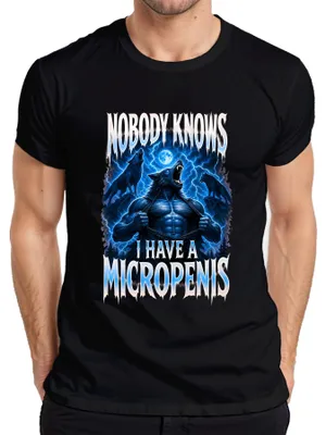 Zdjęcie produktu dla T-shirt "Nikt nie wie, że mam mikropenis. Wilkołak. Sarkazm. Męski", czarny, rozmiar XXL