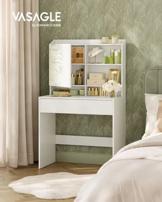 Produktbild von VASAGLE Schminktisch, mit Spiegel, verstellbare Ablagen, Breite 70 cm, weiß