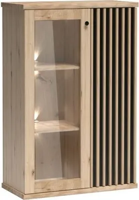 Produktbild von Minio, Vitrine "CALI 3", mit LED-Beleuchtung, Lamellen, Artisan Eiche / Schwarze Farbe