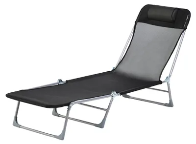 Produktbild von Klappbare Sonnenliege mit Kissen und 5-fach verstellbarer Rš¹ckenlehne, schwarz