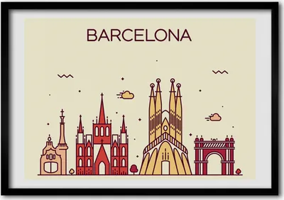 Produktbild von Bild - Bilder - Bilderrahmen - 70 cm x 50 cm - MDF-Rahmen, Wandkunst Inschrift Barcelona