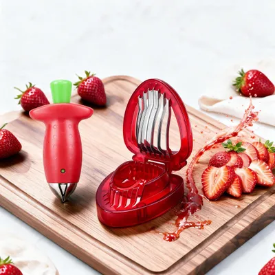 Productafbeelding van Aardbeienknipper en aardbeiensteelverwijderaar - Handmatig keukengereedschap - Rood