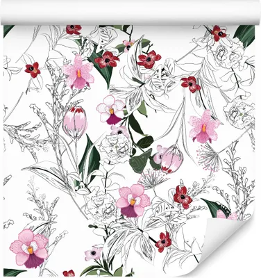 Produktbild von 10m VLIES TAPETE Rolle GEMALTES rosa Blumen Muster Wohnzimmer Schlafzimmer 6486