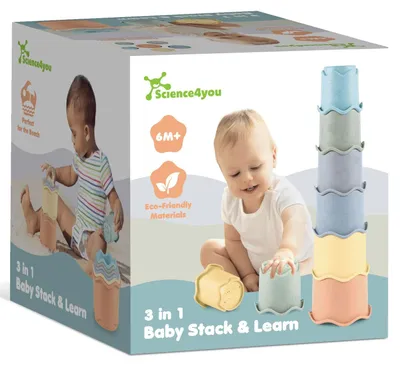 Imagen del producto de Science4you, juego de vasos apilables para bebés, 3 en 1 – Juguete para bebés con 6 vasos apilables
