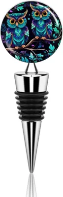 Productafbeelding van Paarse groene uil - Fles decoratie - Wijn n - Herbruikbare kurk - 41 inch hoog - Paars groen