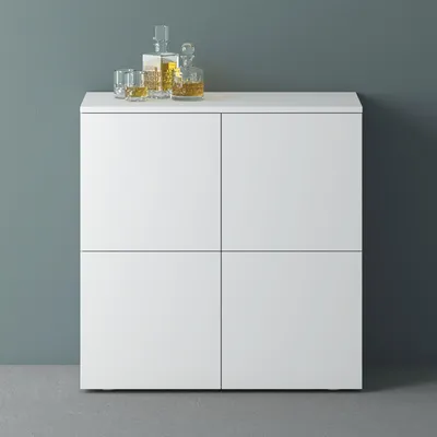Produktbild von Mai & Mai Möbel Kommode Aufbewahrungsschrank mit 4 Türen in Weiß matt Sideboard Schrank Mehrzweckschrank BTH: 76x36,4x74cm Schrank04