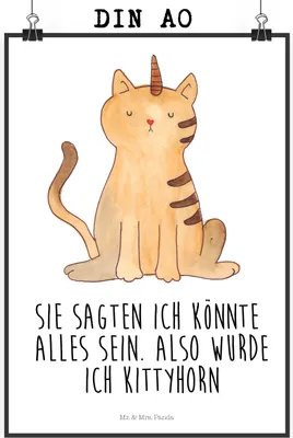 Produktbild von Mr. & Mrs. Panda Bild Einhorn Katze DIN A0 - Weiß - Geschenk, drucke, Posterdruck, Unicorn, Wandbild, Deko, Regenbogen, Mieze, Glitzer, Kunstdruck
