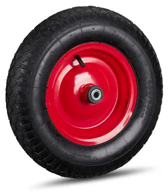 Image de 2 roues de brouette 4.80 4.00-8, à pneumatiques, jante en acier, 3 adaptateurs, roues de rechange pour brouette, jusqu'à 120 kg, noir et rouge