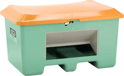 Produktbild von CEMO Streugutbehälter PLUS3 grün-orange unterfahrbar & mit Entnahmeöffnung 400 l