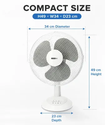 Obrázek produktu pro Stolní ventilátor - 34 cm - 40 W - 3 rychlostní stupně - Horizontální oscilace - Nastavitelný sklon - Bílá barva