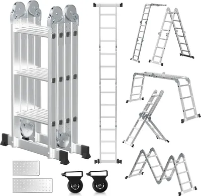 Produktbild von TolleTour Klappleiter Mehrzweckleiter Ausziehleiter 4x3 Stufen bis 150kg Aluminnum