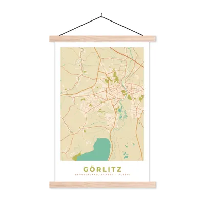 Produktbild von MuchoWow® Textilposter Görlitz - Karte - Vintage - Stadtplan 120x180 cm mit holzfarbenen Rahmen - Textil-Plakat