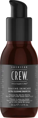 Produktbild von American Crew ULTRA GLIDING SHAVE OIL, Rasieröl, Männer, Universal, 50 ml, Anti-Aging, Anti-Reizung, Feuchtigkeitsspendend, Olivenöl, Reiskleieöl, Rosmarinöl