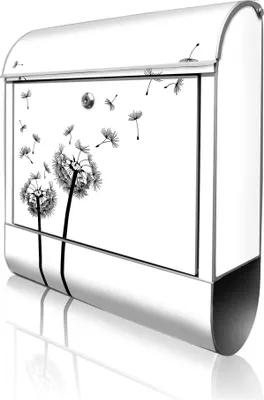 Zdjęcie produktu dla banjado design skrzynka na listy stalowa srebrna z przegrodą na gazety malowana proszkowo "Pusteblume 2" 38x46x12,5cm & 2 klucze - Skrzynka pocztowa A4 z materiałem montażowym [BK 10361]