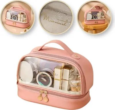 Zdjęcie produktu dla Kosmetyczka organizer na kosmetyki różowa dwupoziomowa 23x13,5x16cm KS115R