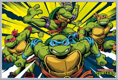 Obrázek produktu pro TMNT – Plakát – Želvy v akci + rámeček s vyměnitelným obrázkem, Shinsuke® Maxi plastový stříbrný, akrylová deska