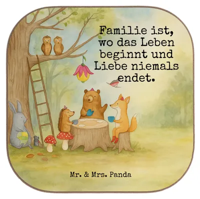 Produktbild von Mr. & Mrs. Panda Quadratischer Untersetzer Waldtiere Picknick Design - Weiß - Geschenk, Wald, Lustige Sprüche, Igel, gläseruntersetzer, für Gläser, Glas, Maus, Fuchs