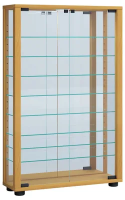 Image de VitrosaMaxi vitrine accroché au mur avec miroir 2 portes en verre hêtreReproduction.