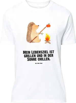 Produktbild von Mr. & Mrs. Panda T-Shirt Igel Grillen - Weiß - Geschenk, Basic-Shirt, Spruch, oberteil, Jersey-Shirt, Ziele, Sinn Des Lebens, S, Lustige Sprüche, Motivation, Tshirt