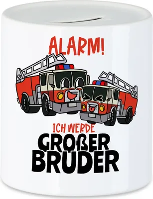 Produktbild von Ich Werde Großer Bruder Spardose Ankündigung Schwangerschaft Feuerwehr-Auto Alarm Babynews