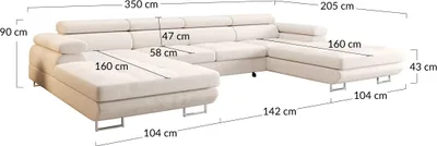 Image de Best Mobilier Ayden - Canapé panoramique en U 7 places convertible avec coffre et têtières réglables en tissu , Bleu