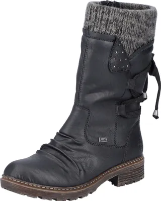 Produktbild von Rieker Damen Stiefelette Boot trendy mit Raffung Zierschnürung Doppeloptik Z4773, Größe:40 EU, Farbe:Schwarz