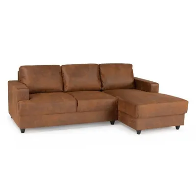 Produktbild von Zeitgenössisches 4-Sitzer-Sofa in der rechten Ecke – Vintage-brauner Stoff, 215 x 140 x Höhe 86 cm