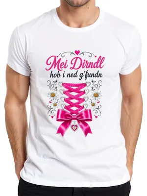 Produktbild von Mei Dirndl hob i ned g'fundn  Wiesn Lederhose Bayern Herren T-Shirt, Weiß, XL