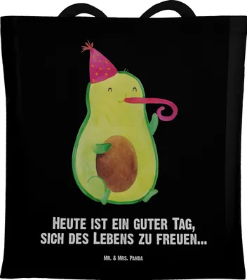 Produktbild von Mr. & Mrs. Panda Schultasche Avocado Feier - Schwarz - Geschenk, Tote Bag, Party, Geburtstag, Tasche, Tröte, Shopping, Fete, Laptoptasche, totebag
