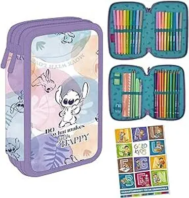 Produktbild von Goldkids - Federmäppchen 2 Fächer - Mäppchen für Mädchen und Jungen - Federmappe 2-Fach Federtasche Gefüllte Schüleretui 35-teilig