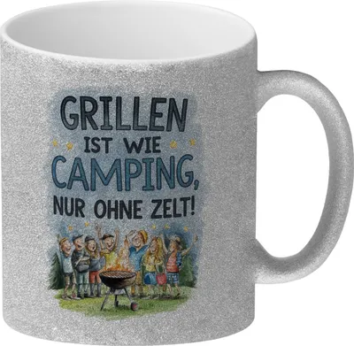 Produktbild von Grillen ist wie Camping Glitzer-Kaffeebecher