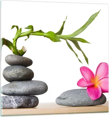 Produktbild von Bilder auf glas - Ruhig blume dekoration stein - 70x70cm - Glasbilder - Wandbilder - Kunstdruck - zum Aufhängen bereit - Wanddekoration aus Glas - Glas Bilder - Wandbild auf Glas - GAC70x70-2305