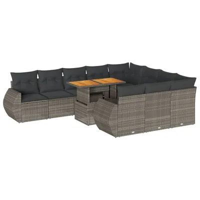 Produktbild von vidaXL 11-tlg. Garten-Sofagarnitur mit Kissen Grau Poly Rattan