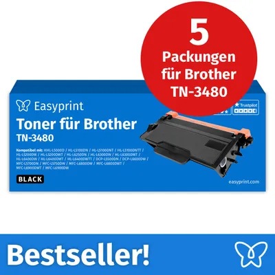 Produktbild von Easyprint Toner für Brother TN3480, Kompatibel mit Brother DCP-L 5500, HL-L 5000, MFC-L 5700, u.v.m., 5 Stück