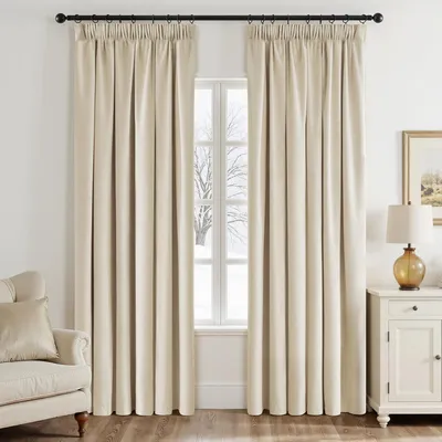 Produktbild von Elzusha - Samtvorhänge, Beige, mit Faltenband, 2 Stück, blickdicht